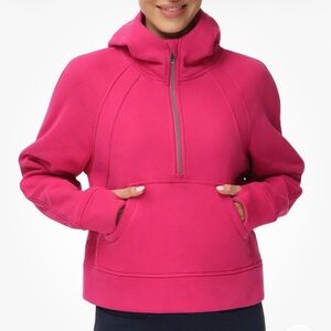 The Gym People Fleece Crop Hoodie Hot Pink Half Zip Pullover Thumb Holes Small